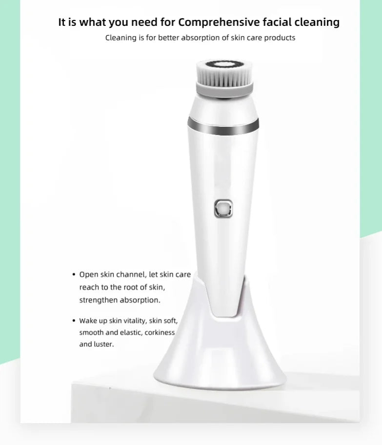 4‑in‑1 veido valymo šepetėlis, atsparus vandeniui IPX7 — gilus valymas ir masažas