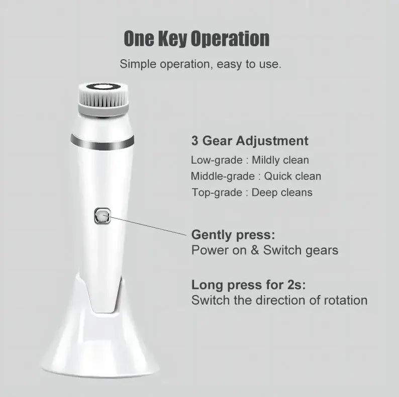 4‑in‑1 veido valymo šepetėlis, atsparus vandeniui IPX7 — gilus valymas ir masažas