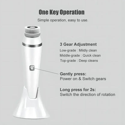 4‑in‑1 veido valymo šepetėlis, atsparus vandeniui IPX7 — gilus valymas ir masažas